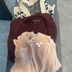 Barefoot Dreams Burgundy Plush Cardigan Sweater + 2 others Girls 8-10 Medium